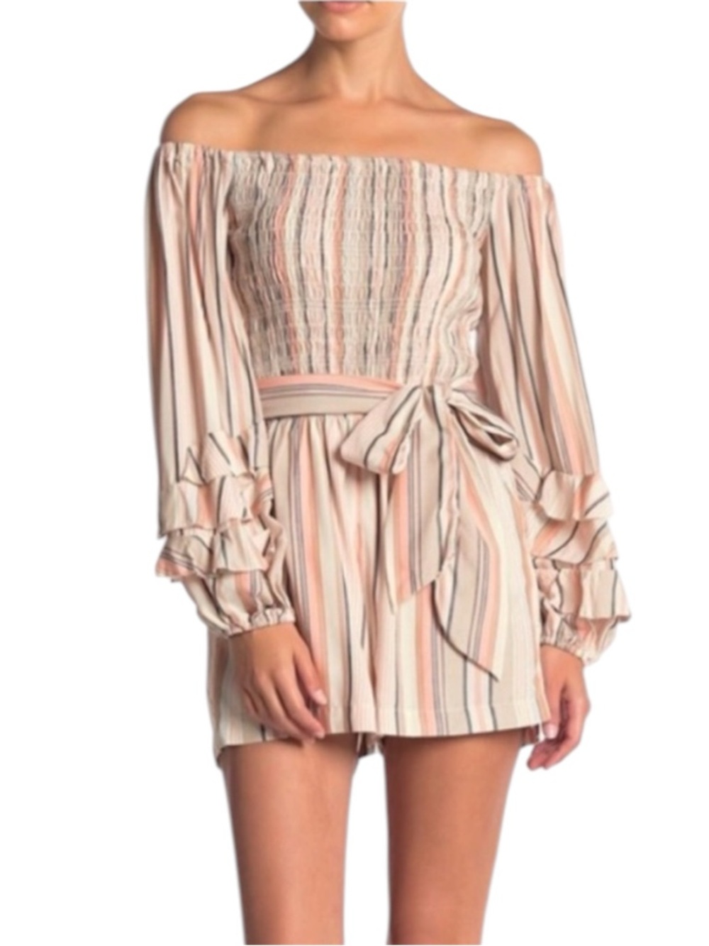 Ella Moss Lory Striped Off-The-Shoulder Romper - Picture 1 of 8